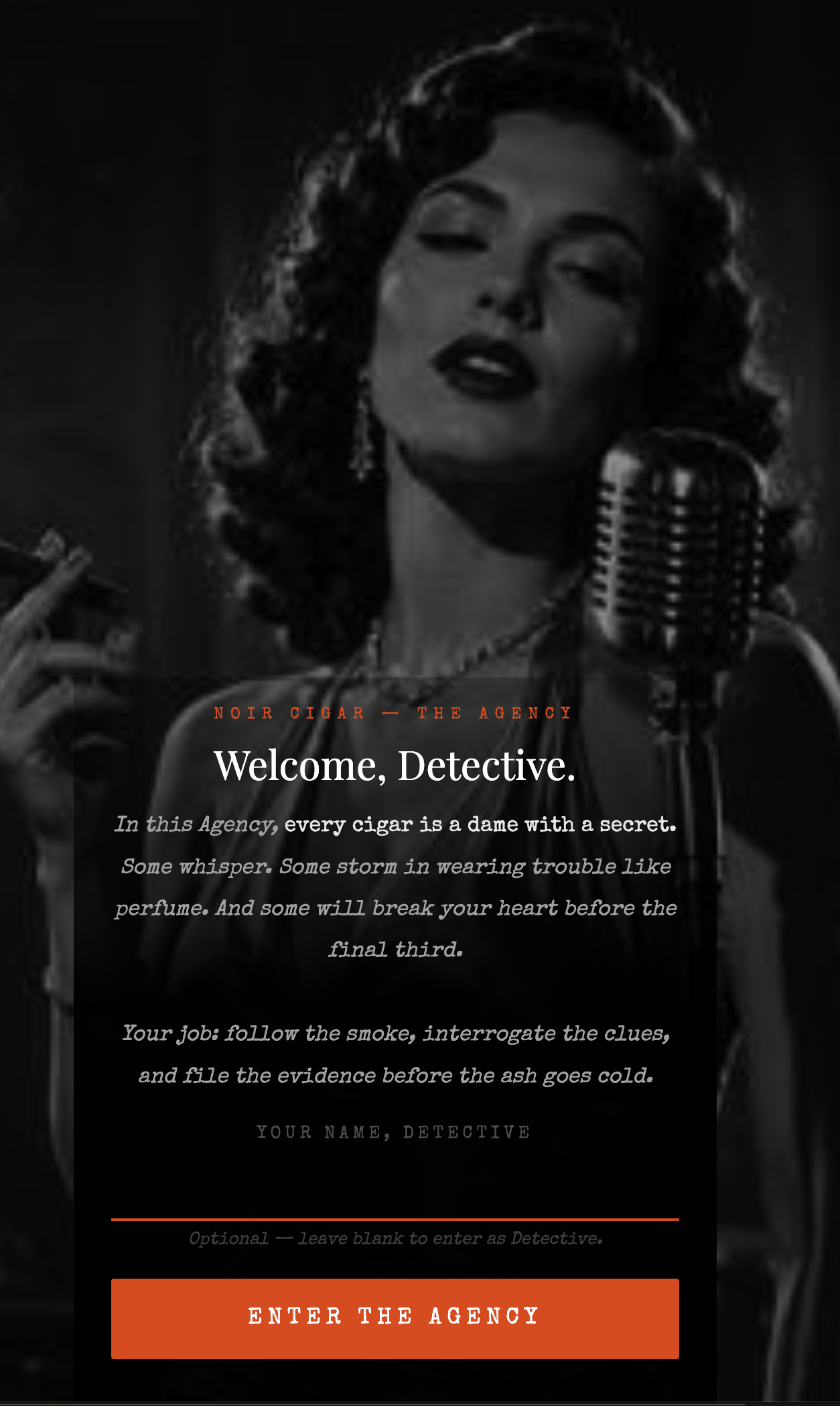 Detective's Case File — Welcome screen